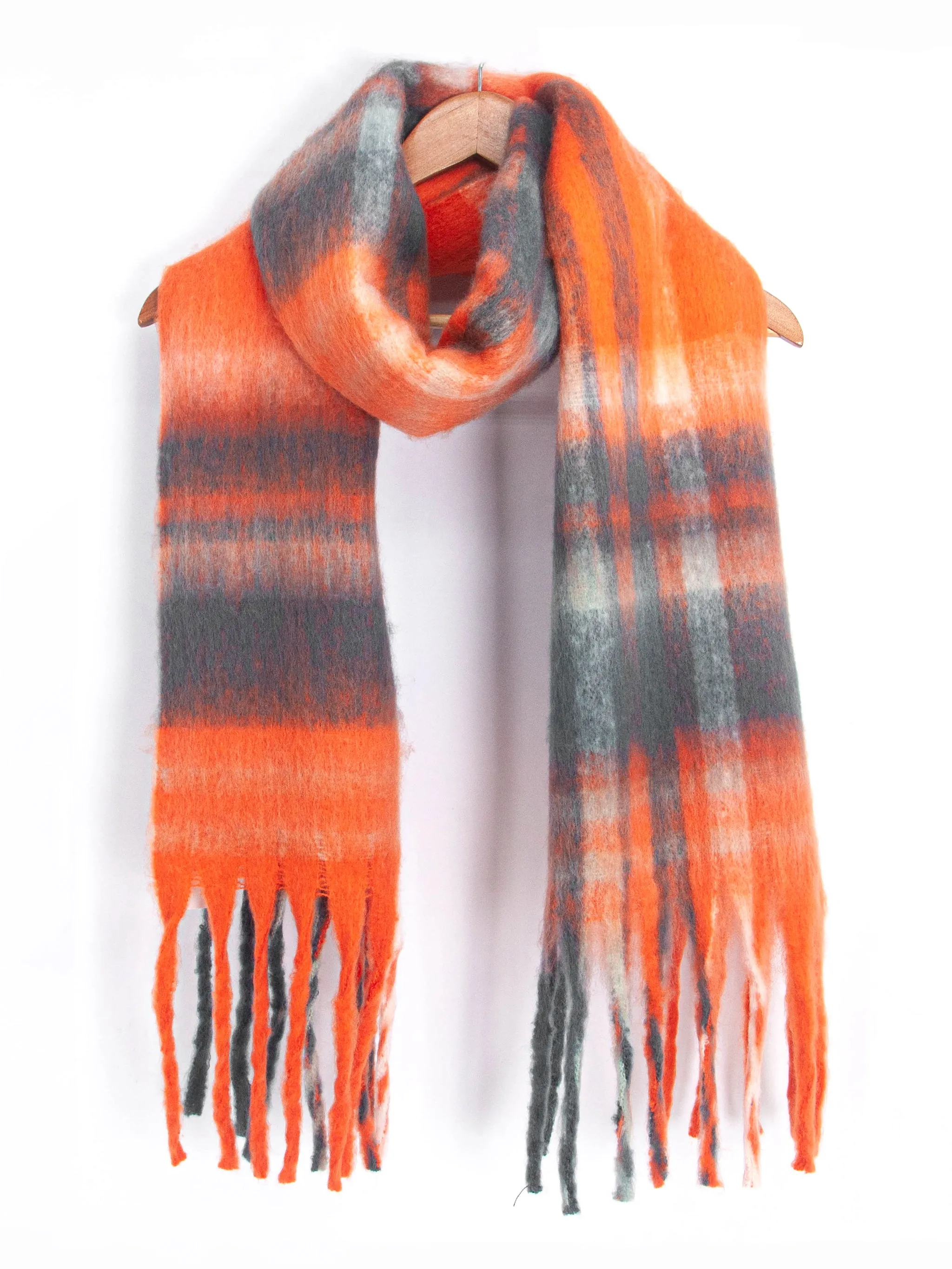 Amy Heavyweight Scarf - Orange, Traditional Check