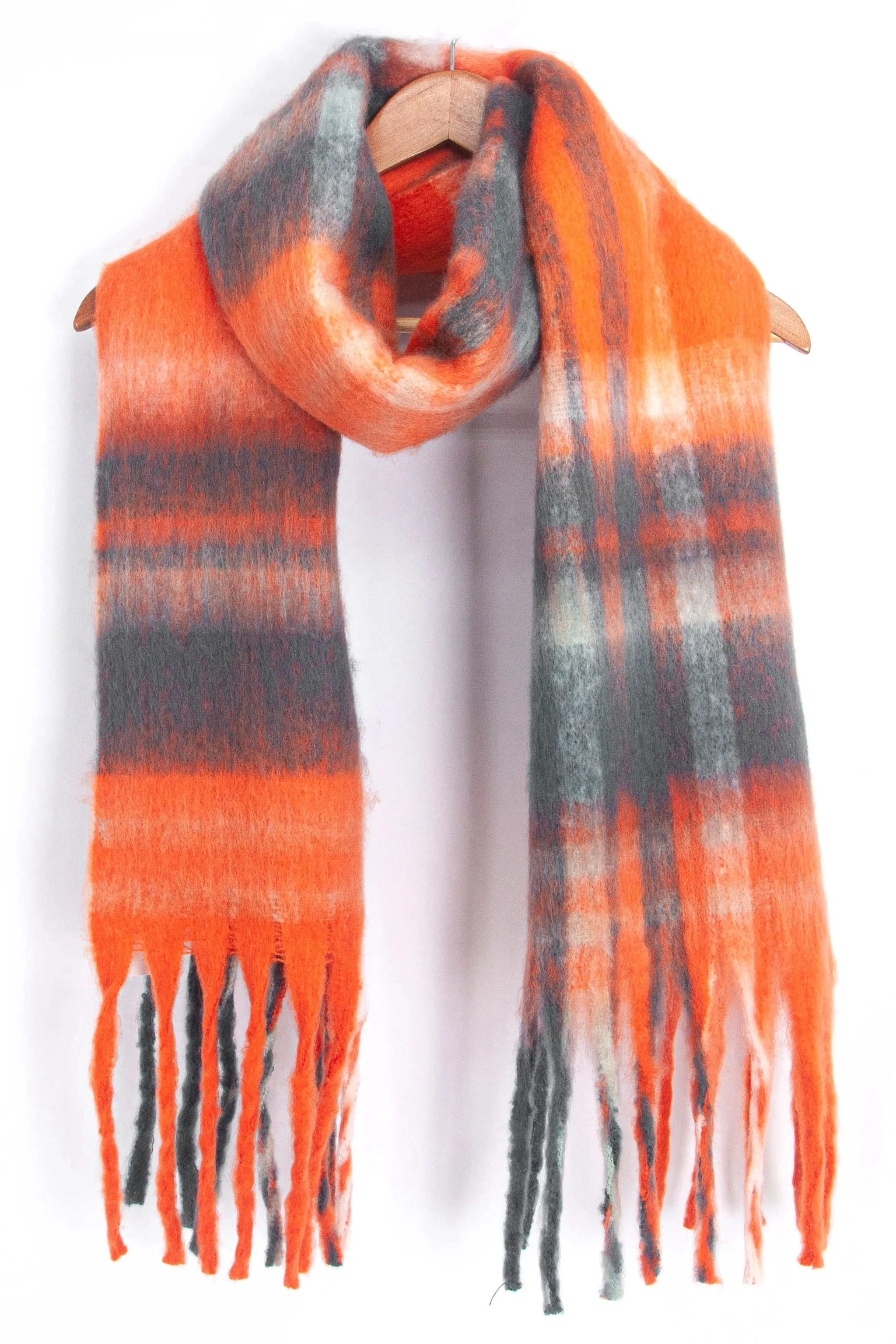 Amy Heavyweight Scarf - Orange, Traditional Check