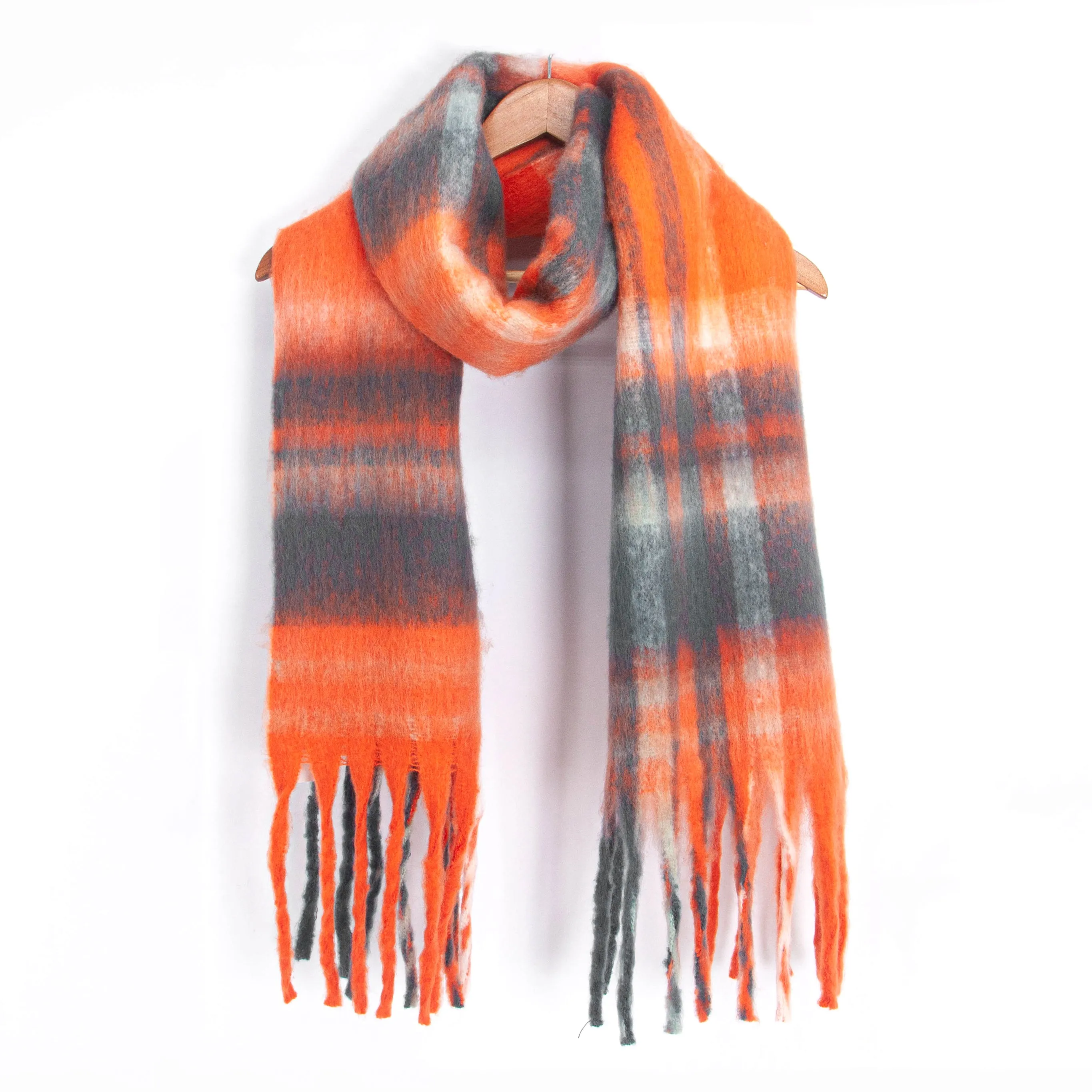 Amy Heavyweight Scarf - Orange, Traditional Check
