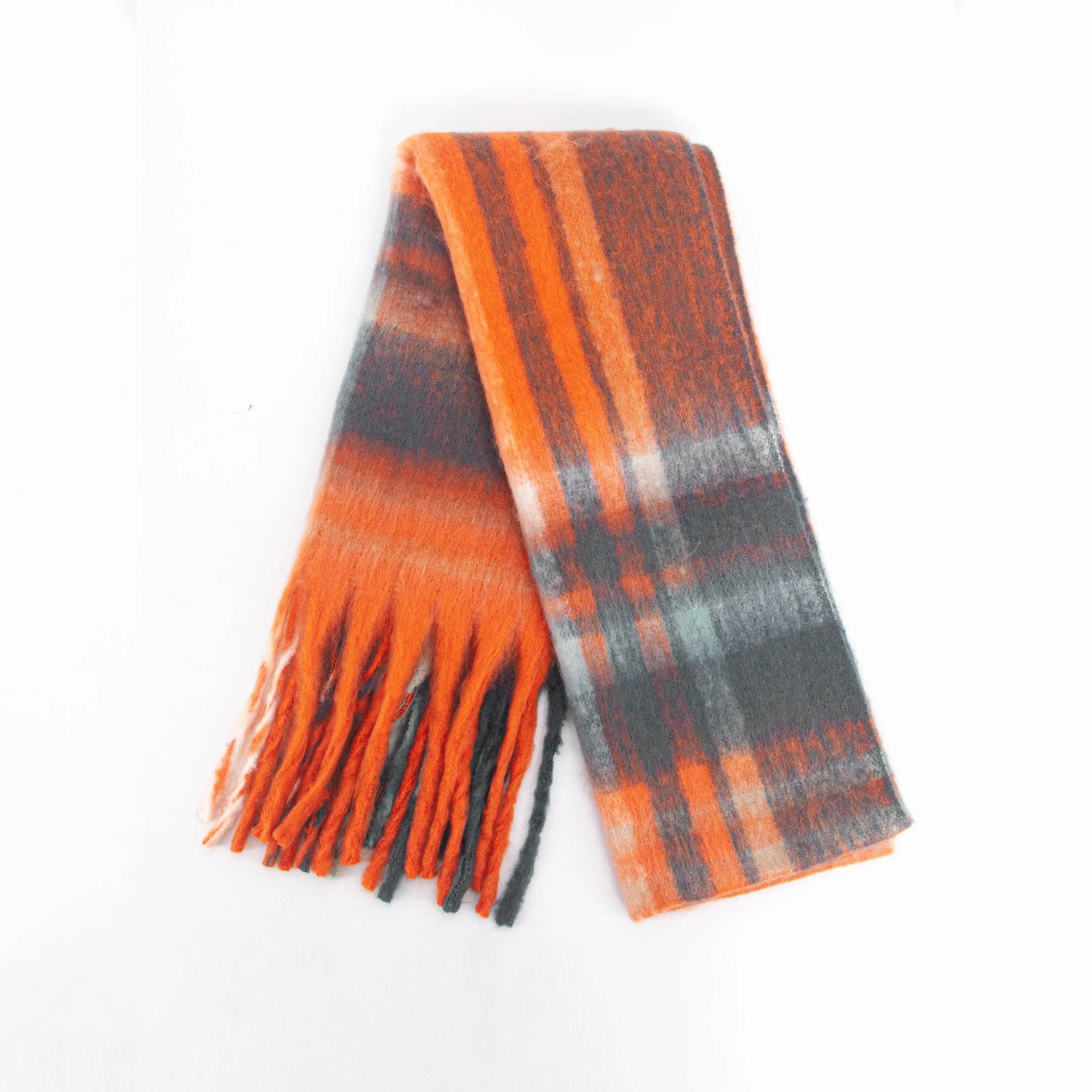 Amy Heavyweight Scarf - Orange, Traditional Check