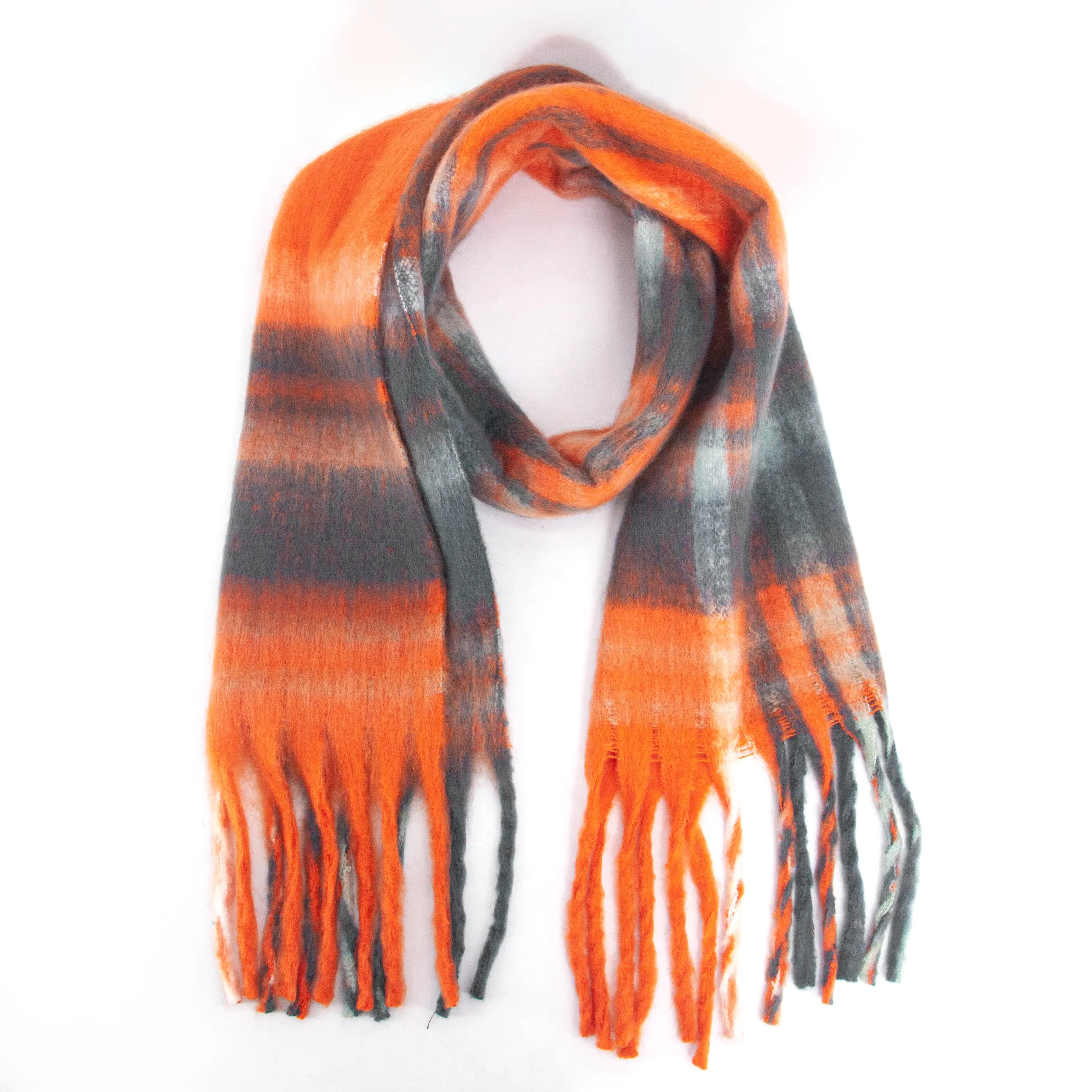 Amy Heavyweight Scarf - Orange, Traditional Check