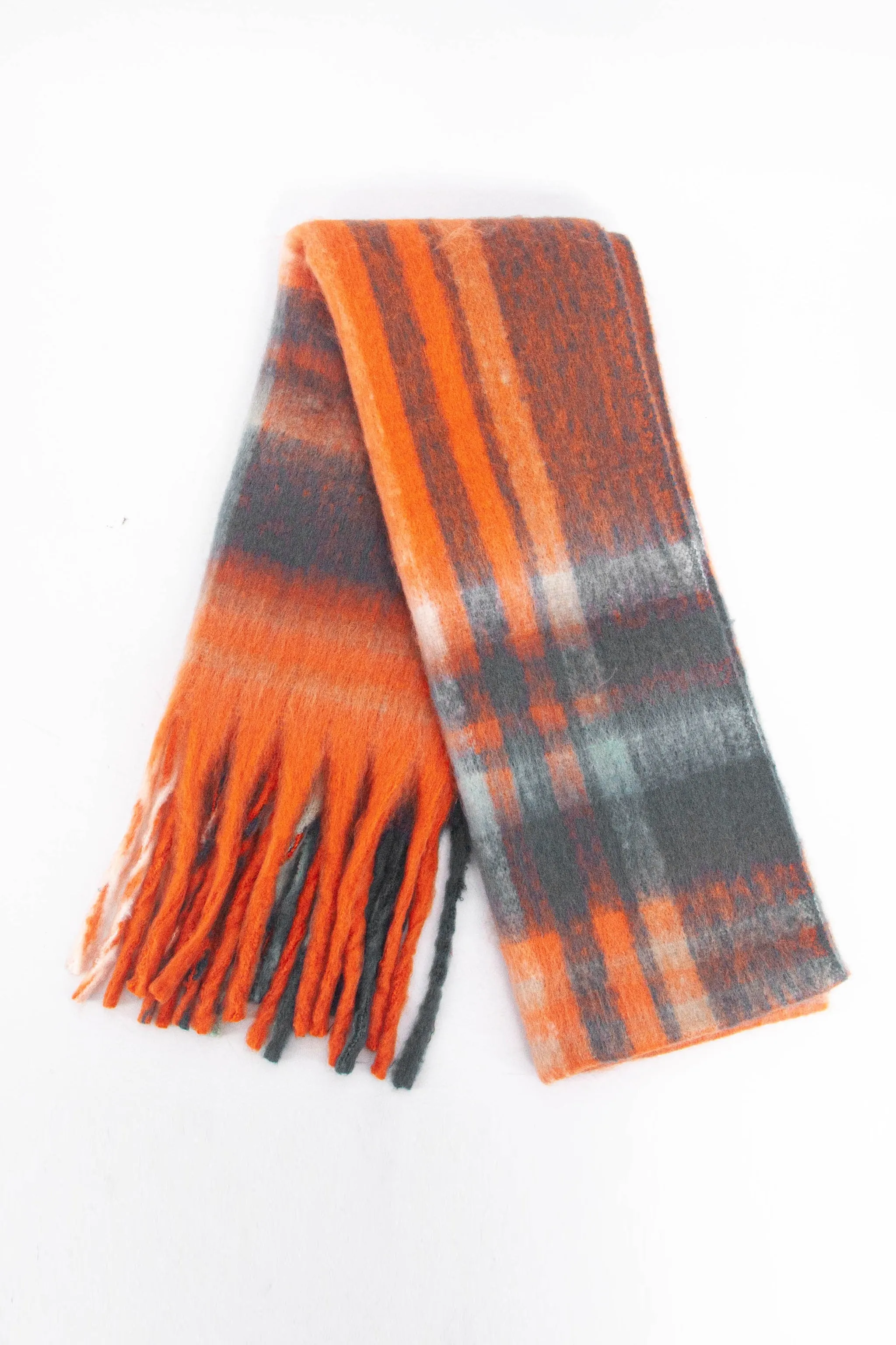 Amy Heavyweight Scarf - Orange, Traditional Check