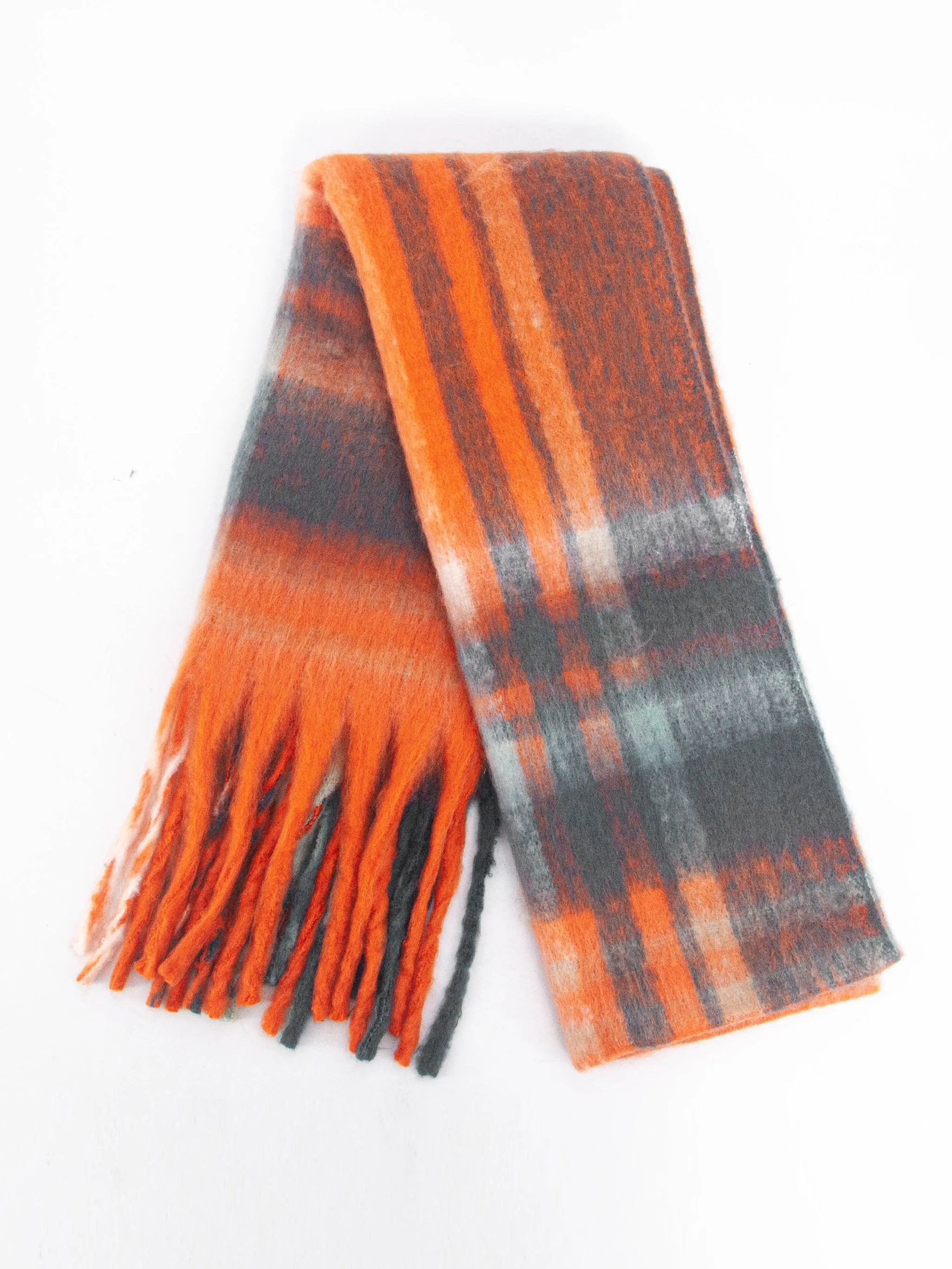 Amy Heavyweight Scarf - Orange, Traditional Check