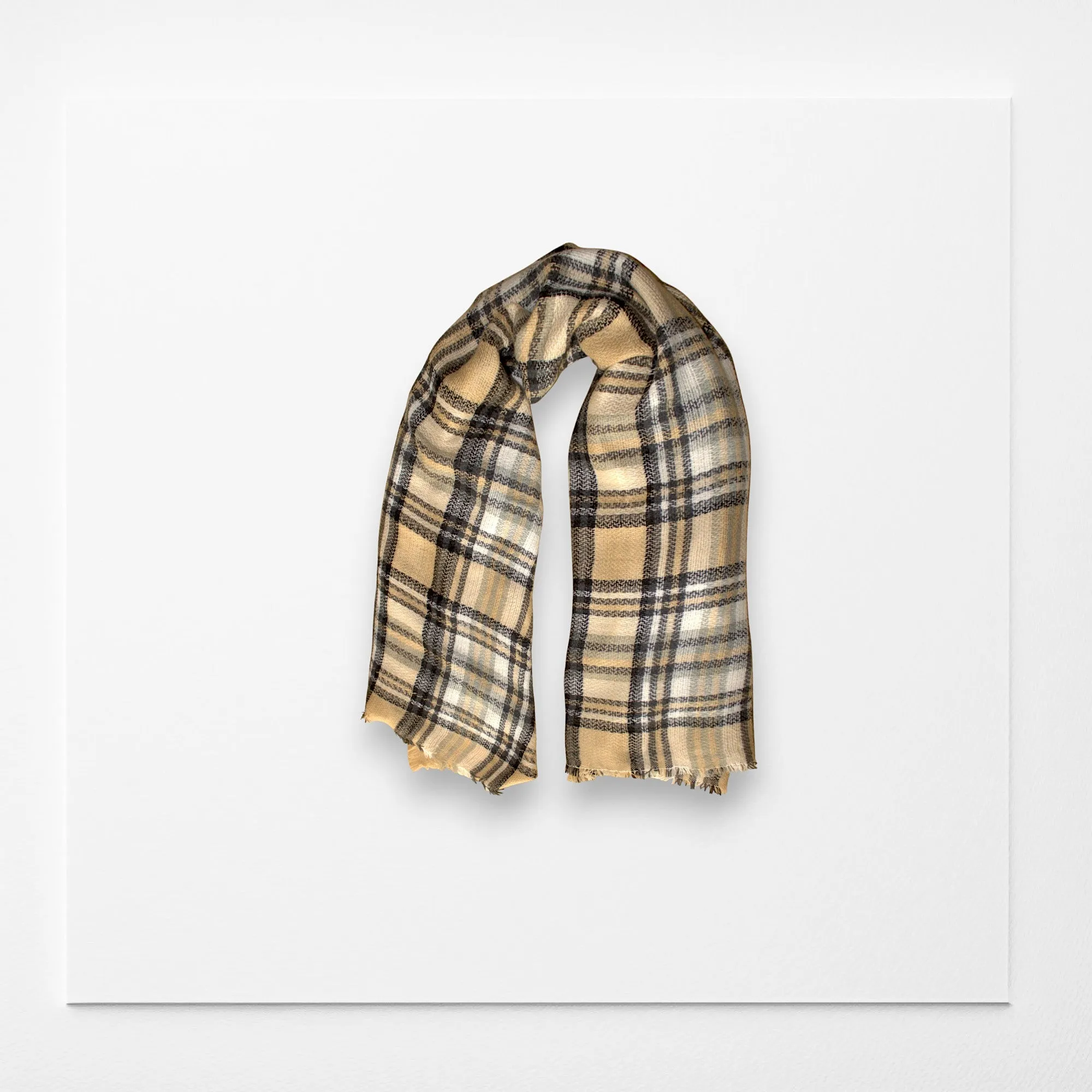 Beige Black and White Winter Scarf for Women/ Plaid Chunky Cozy Oversized Scarf for Women
