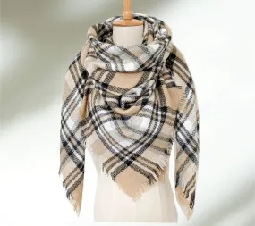 Beige Black and White Winter Scarf for Women/ Plaid Chunky Cozy Oversized Scarf for Women