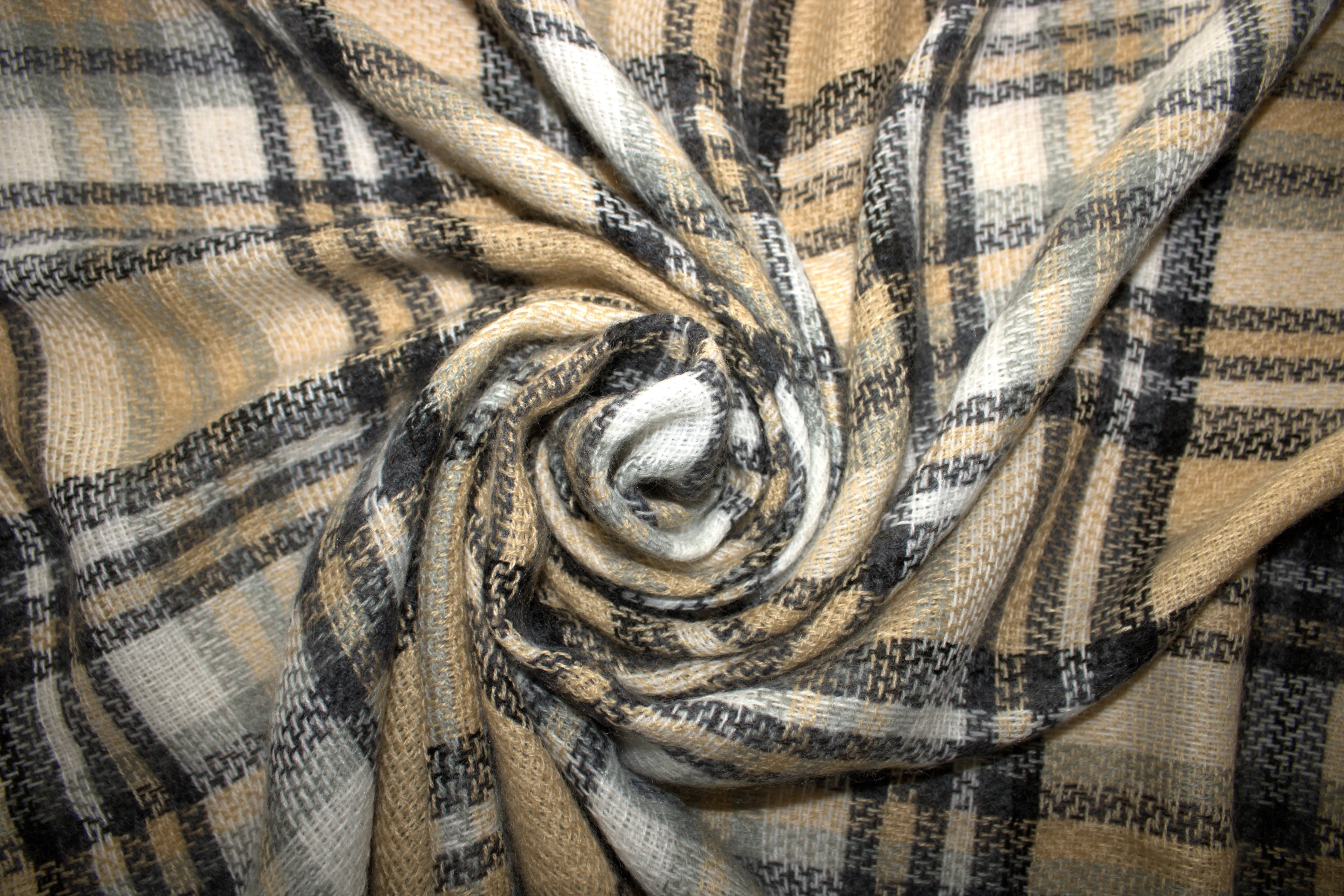 Beige Black and White Winter Scarf for Women/ Plaid Chunky Cozy Oversized Scarf for Women