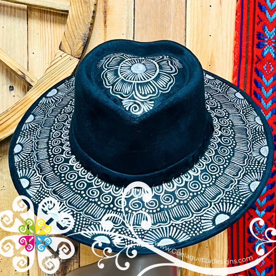 Black Heart Mitla Velvet Hat - Hand Painted Hat