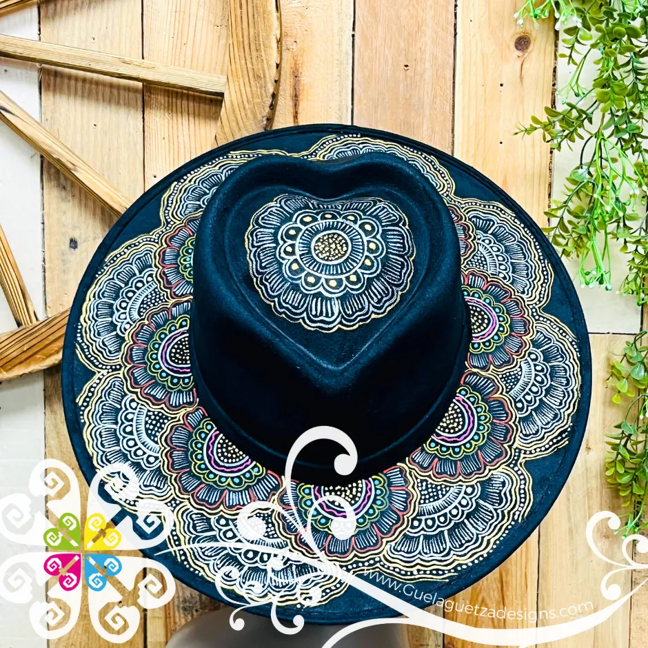 Black Heart Mitla Velvet Hat - Hand Painted Hat
