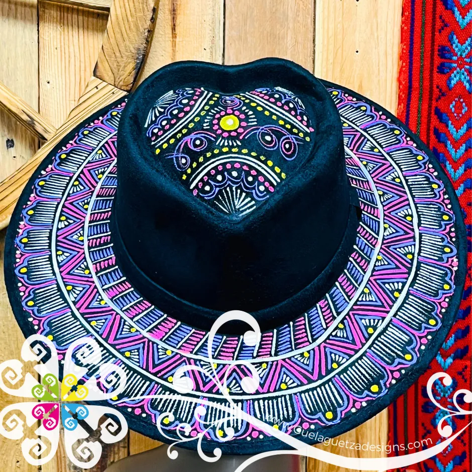Black Heart Mitla Velvet Hat - Hand Painted Hat