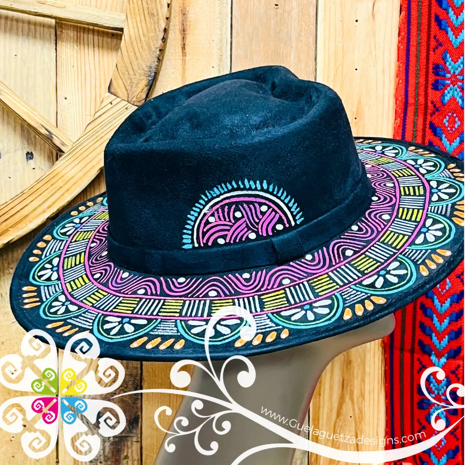 Black Heart Mitla Velvet Hat - Hand Painted Hat