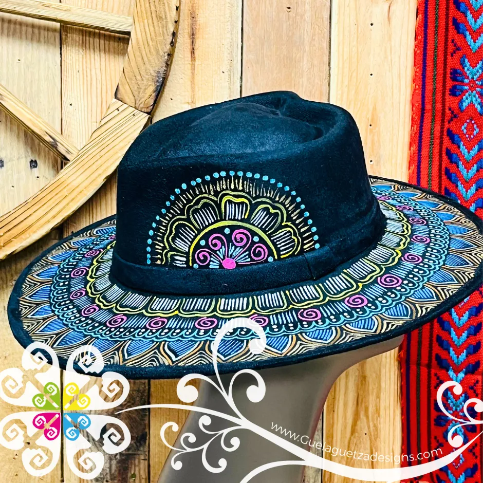 Black Heart Mitla Velvet Hat - Hand Painted Hat