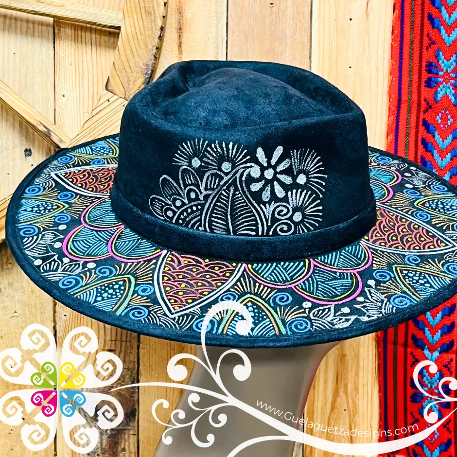 Black Heart Mitla Velvet Hat - Hand Painted Hat