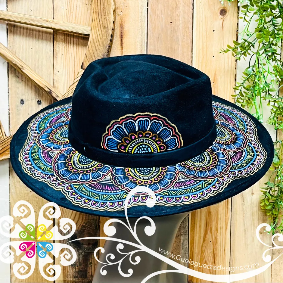 Black Heart Mitla Velvet Hat - Hand Painted Hat