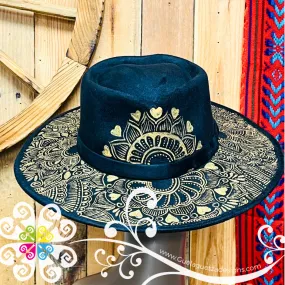 Black Heart Mitla Velvet Hat - Hand Painted Hat