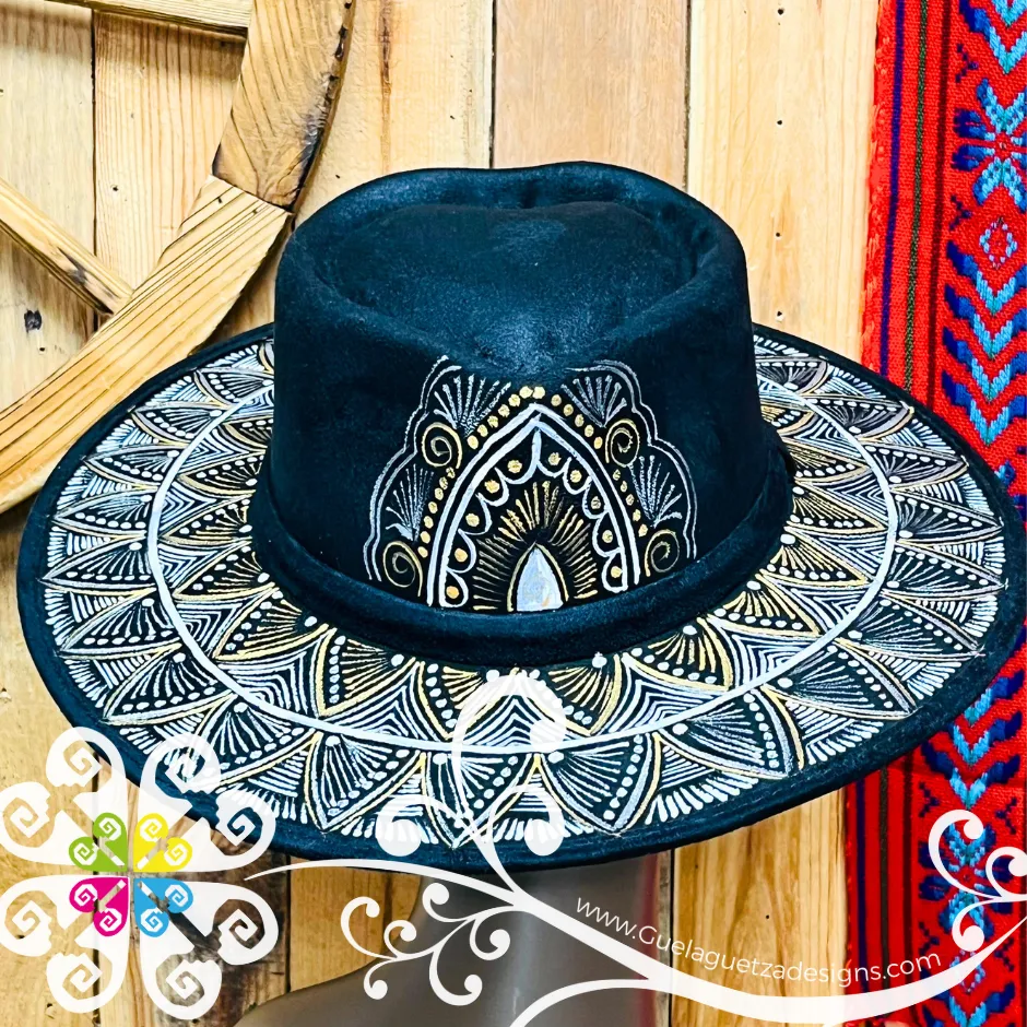 Black Heart Mitla Velvet Hat - Hand Painted Hat
