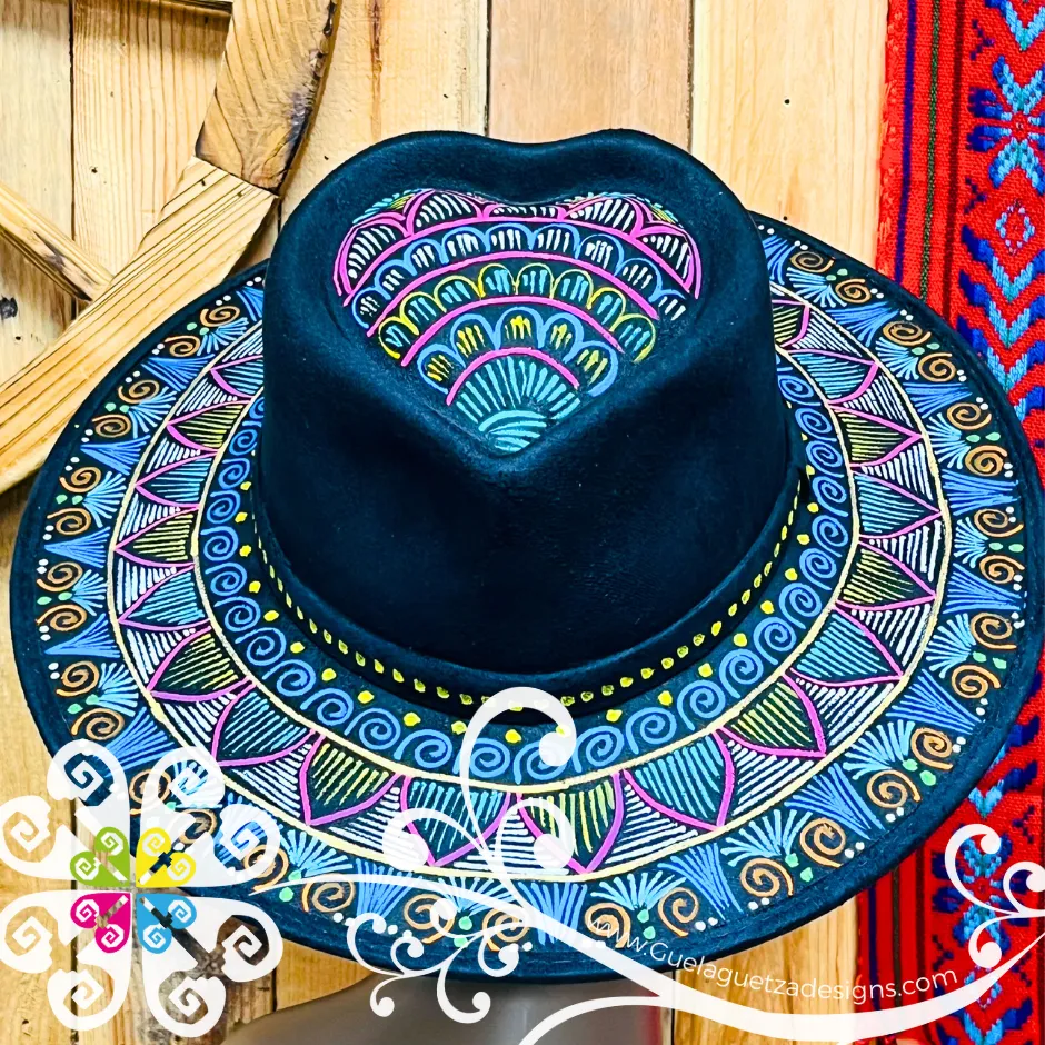 Black Heart Mitla Velvet Hat - Hand Painted Hat