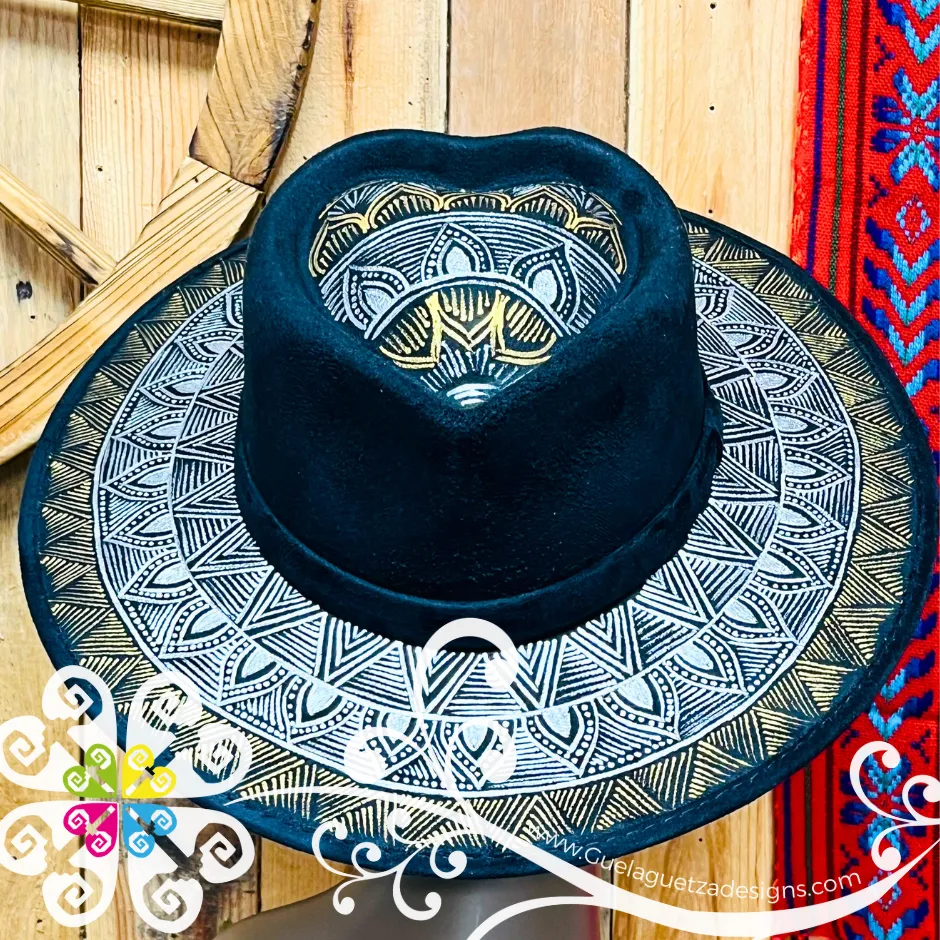 Black Heart Mitla Velvet Hat - Hand Painted Hat