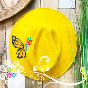 Canary Yellow Sencillo Velvet Hat - Hand Painted Fall Hat