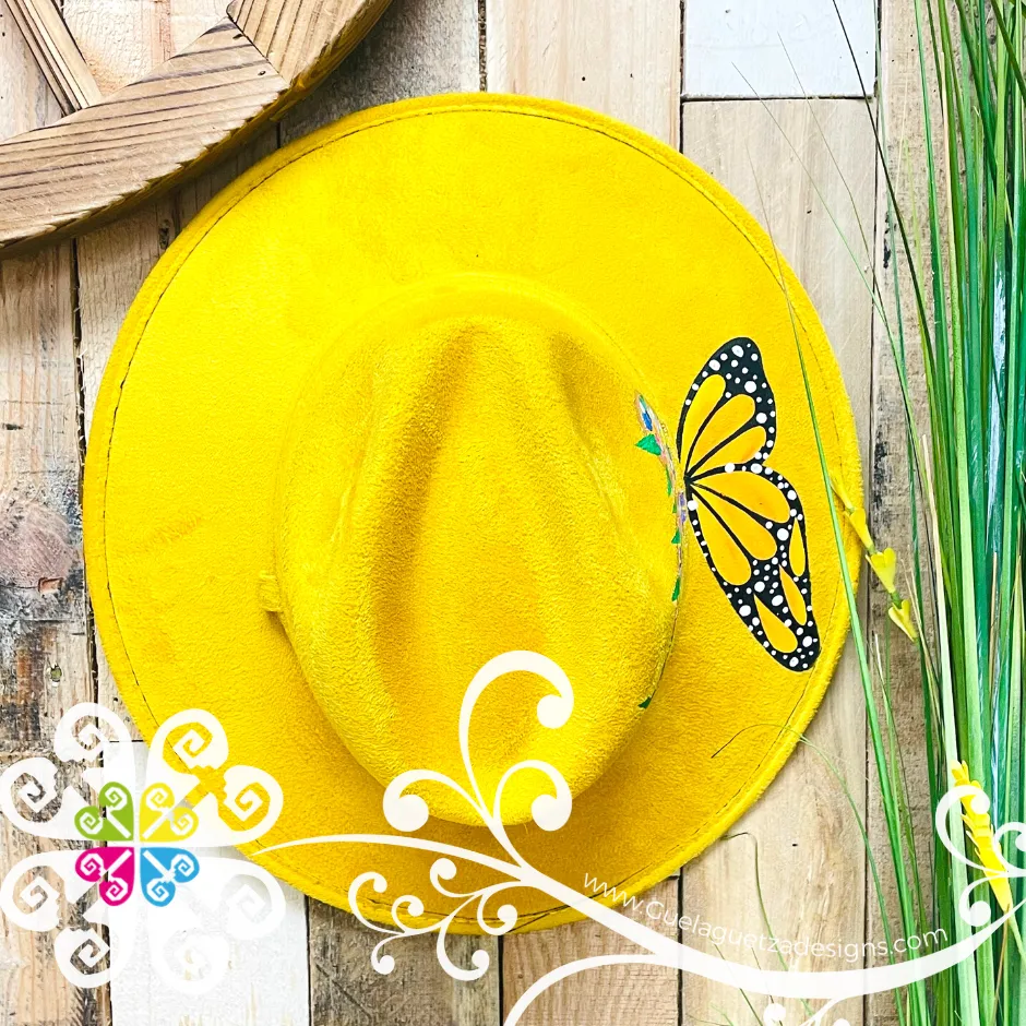 Canary Yellow Sencillo Velvet Hat - Hand Painted Fall Hat
