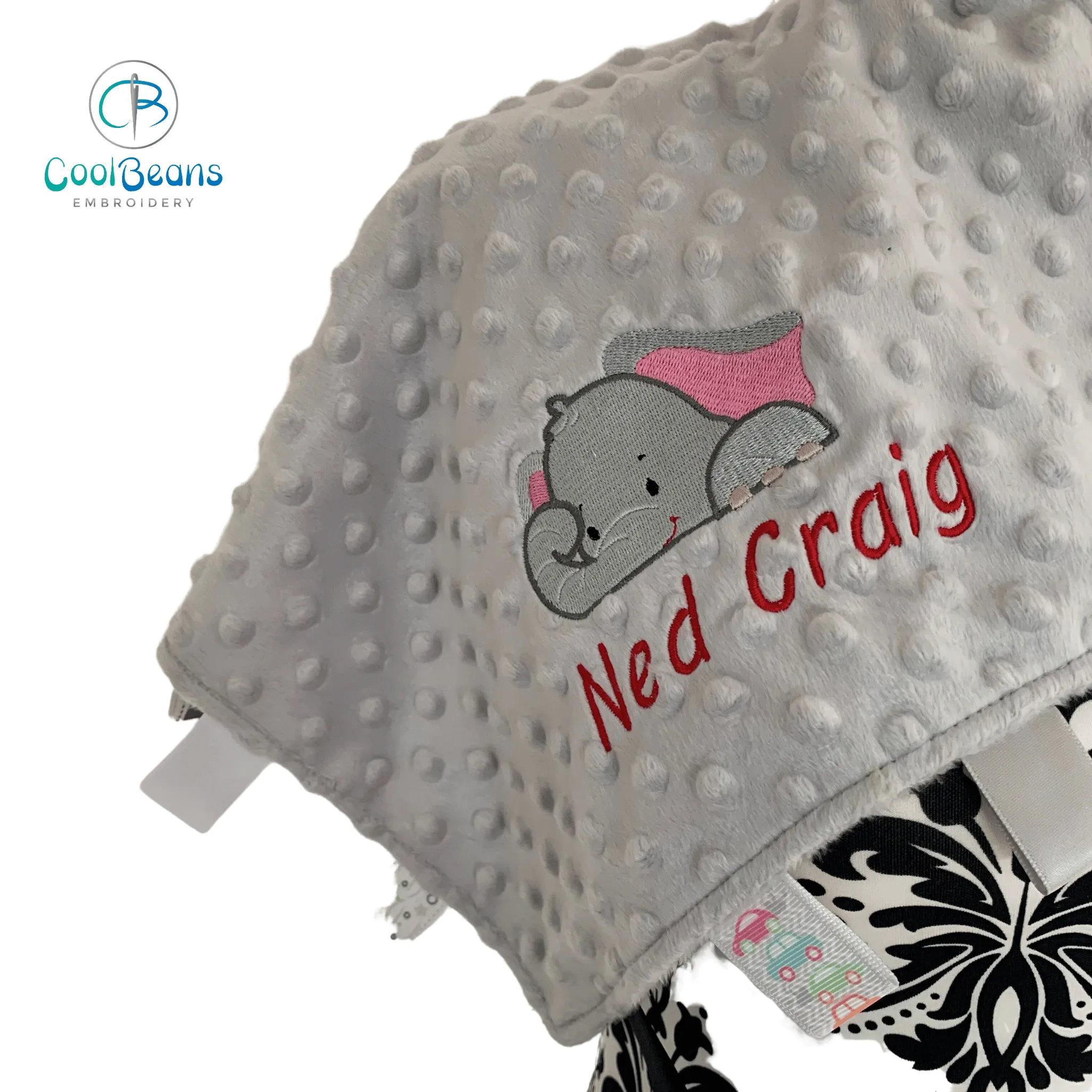 Elephant - Baby Bubble Taggy Blanket / Satin Comforter - Personalised