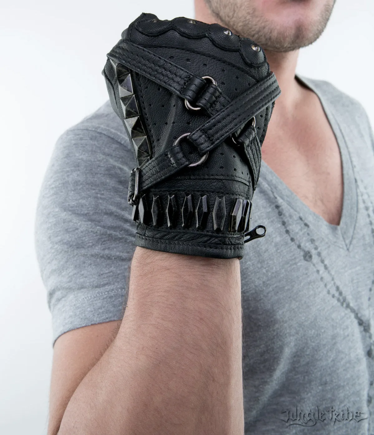 FURY ROAD Leather Fingerless Strapped Goat Skin Unisex Driving Gloves