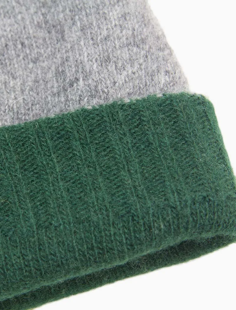 Grey & Green Reversible Fitted Wool & Cashmere Beanie