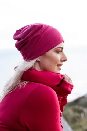 MERINO WOOL FINGERLESS GLOVES WOMENS RASPBERRY