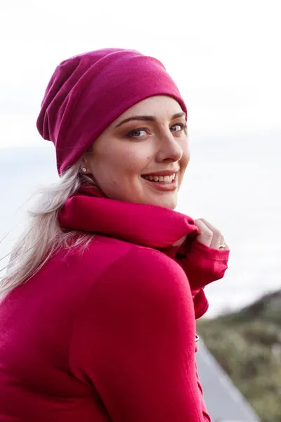 MERINO WOOL FINGERLESS GLOVES WOMENS RASPBERRY