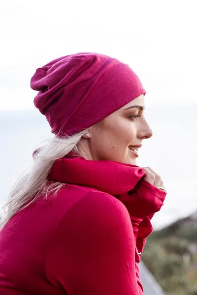 MERINO WOOL FINGERLESS GLOVES WOMENS RASPBERRY