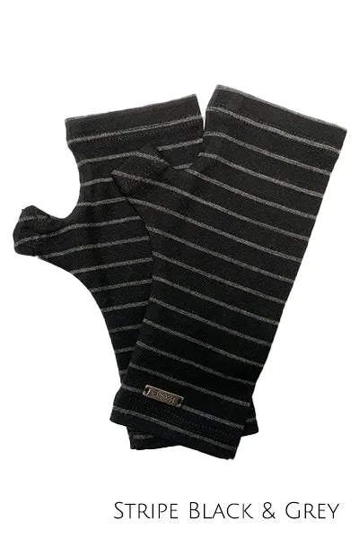 MERINO WOOL FINGERLESS GLOVES WOMENS STRIPE BLACK/GREY