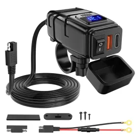 Motorcycle Charger USB Type C 12V Voltmeter On Off Switch