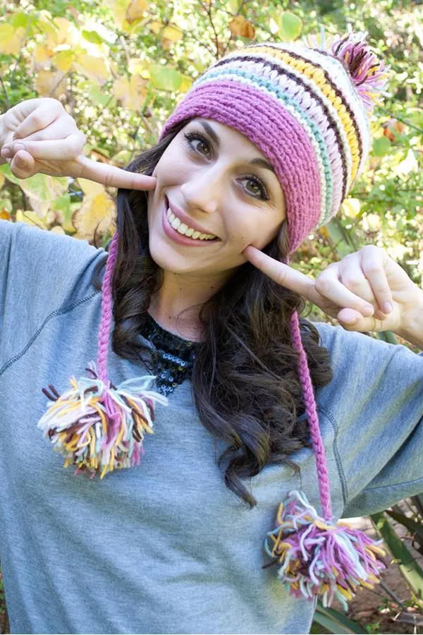 Multi stripe hat with braids