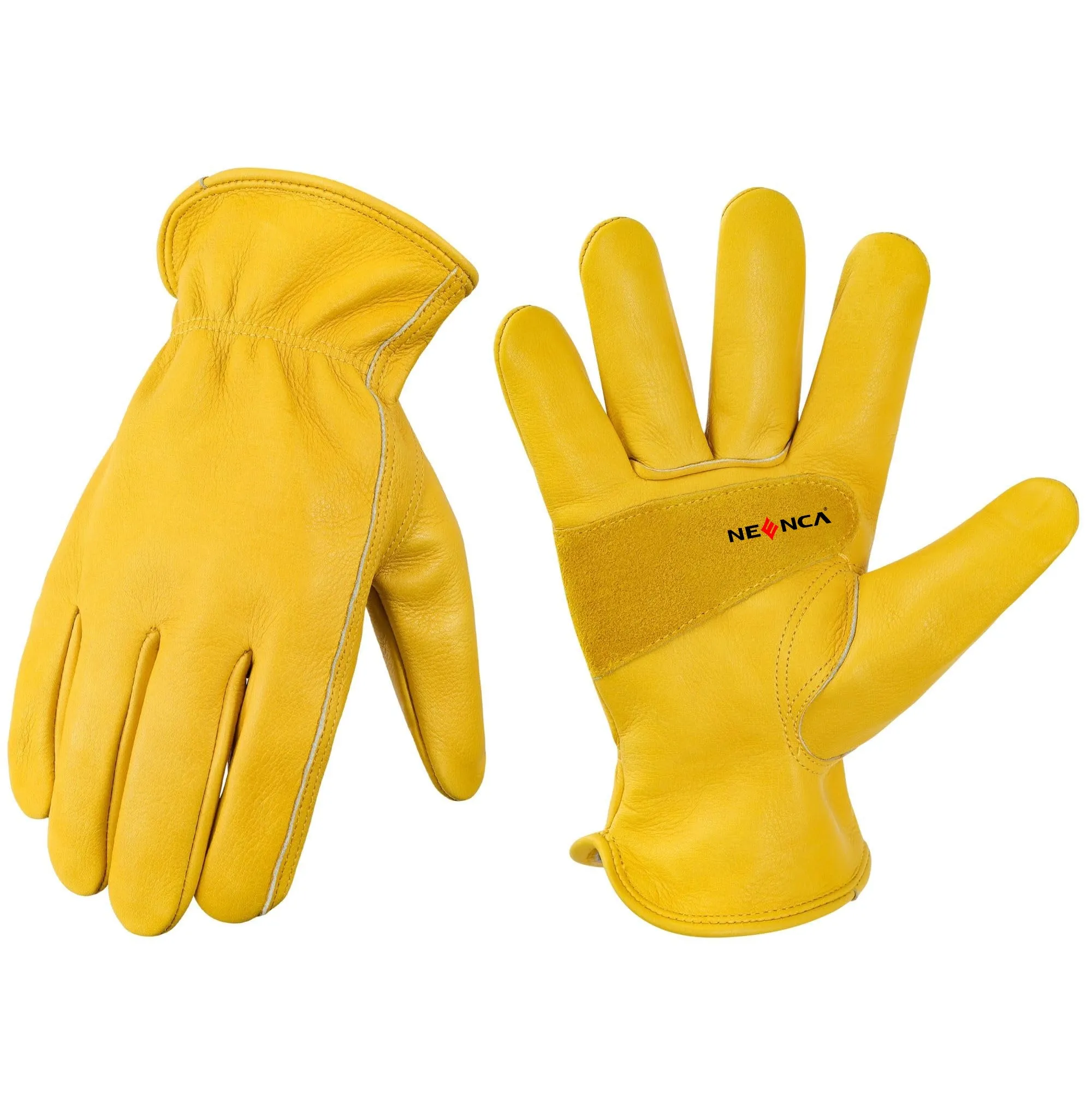 NEENCA Men's and Women's Leather Work Gloves, Reinforced Durable Outdoor Gloves,  Cowhide Leather Work Gloves, Puncture and Cut Resistant